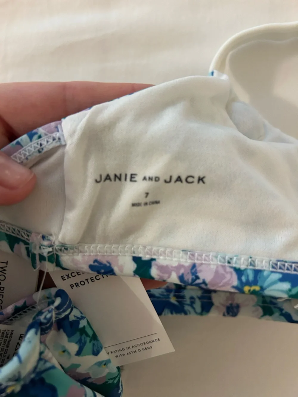 Janie and Jack Blue Floral Two-Piece Bikini with White Flower Trim